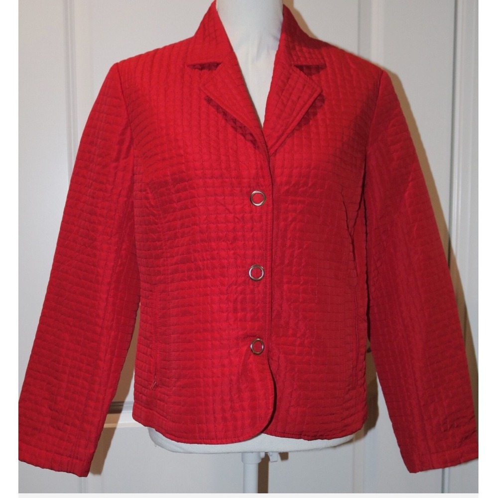 Requirements Quilted Blazer Women Medium Petite Red Gentle Used